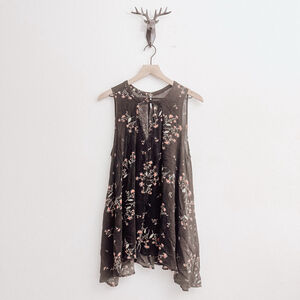 Free People Women’s Black Floral Sleeveless Tunic Top Size Medium